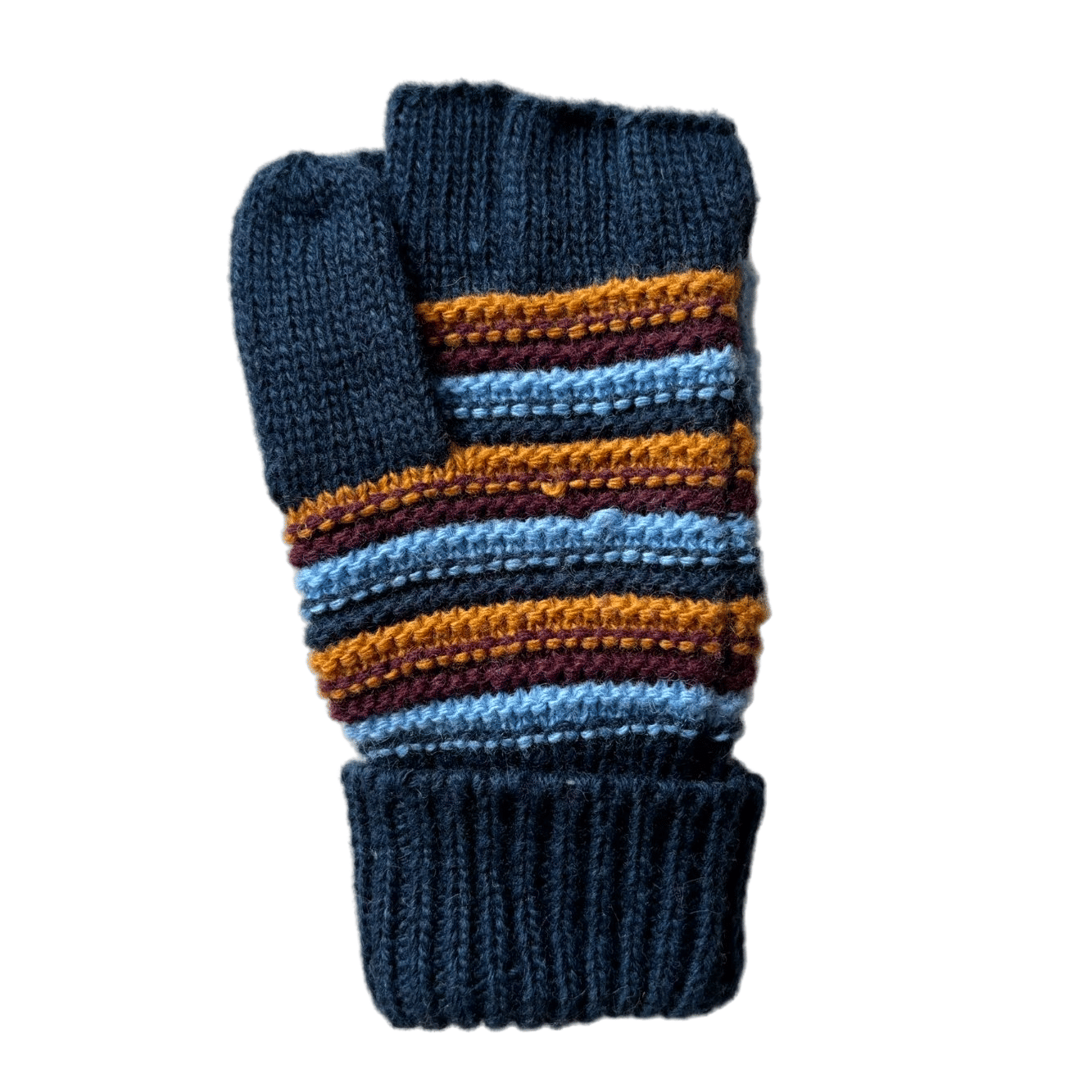 Convertible Striped Knit Gloves with Mitten Flap for Women Men Kids