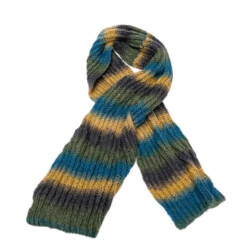 Vintage Style Ribbed Knit Scarf with Gradient Stripes