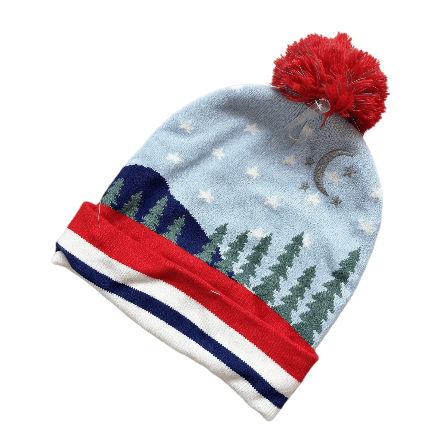 Cozy POM Yarn Beanie Hat with Jacquard Weave Design Holiday Hats