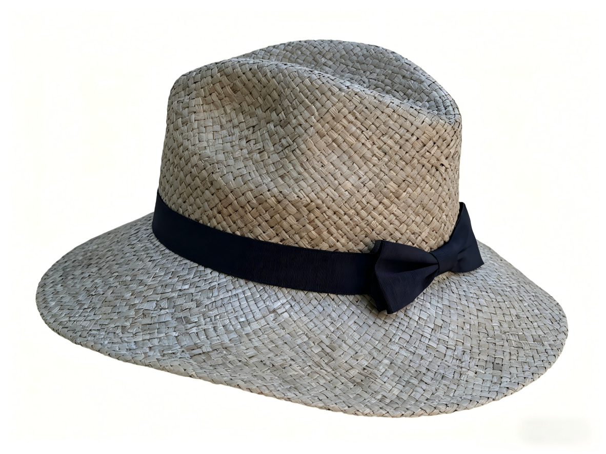 Wide Brim Women's Raffia Paper Straw Hat Dyed Bow Decoration