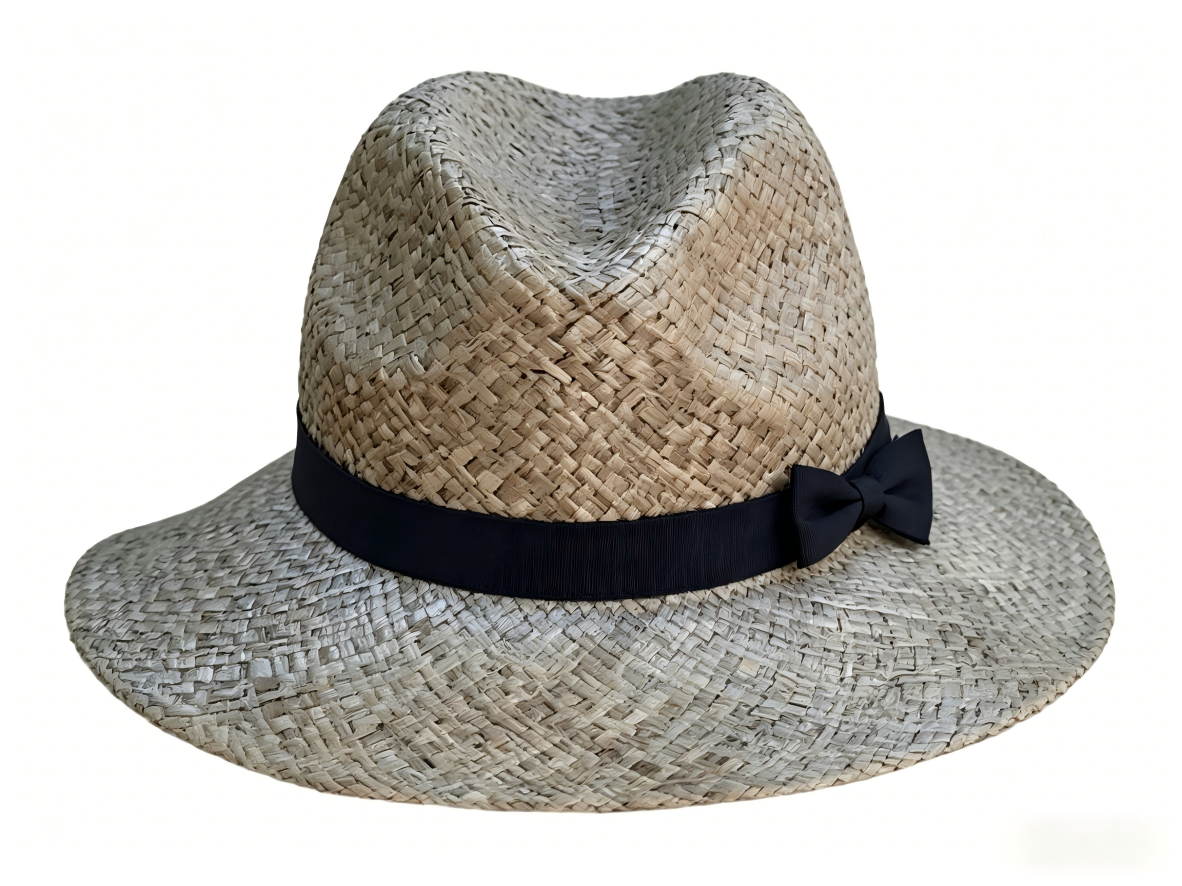 Wide Brim Women's Raffia Paper Straw Hat Dyed Bow Decoration