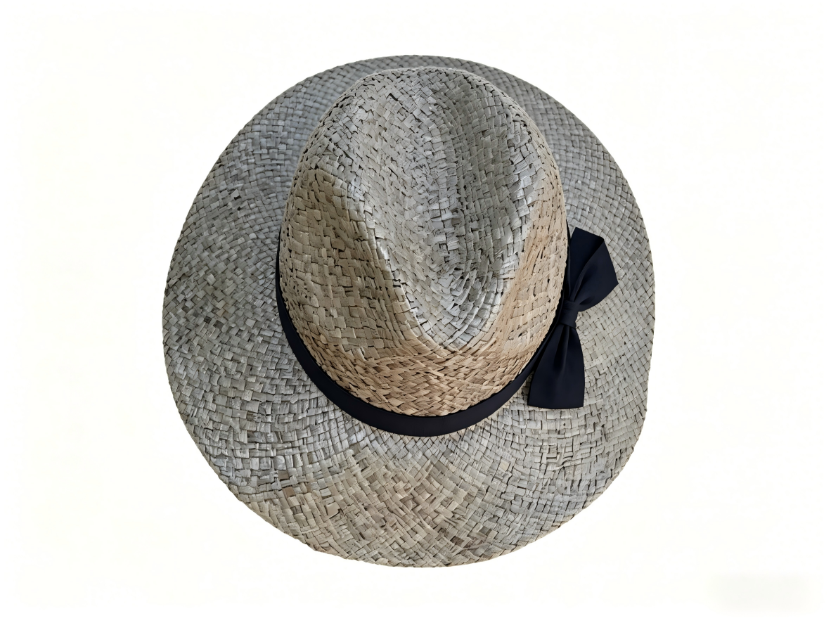 Wide Brim Women's Raffia Paper Straw Hat Dyed Bow Decoration