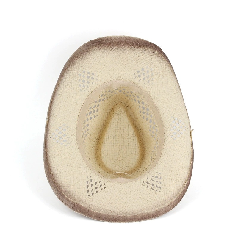 Men's Western Cowboy Straw Hat with Studded Leather Band