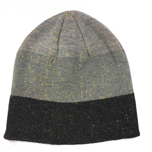 Gradient Gray Black Knit Beanie with Gold Flecks
