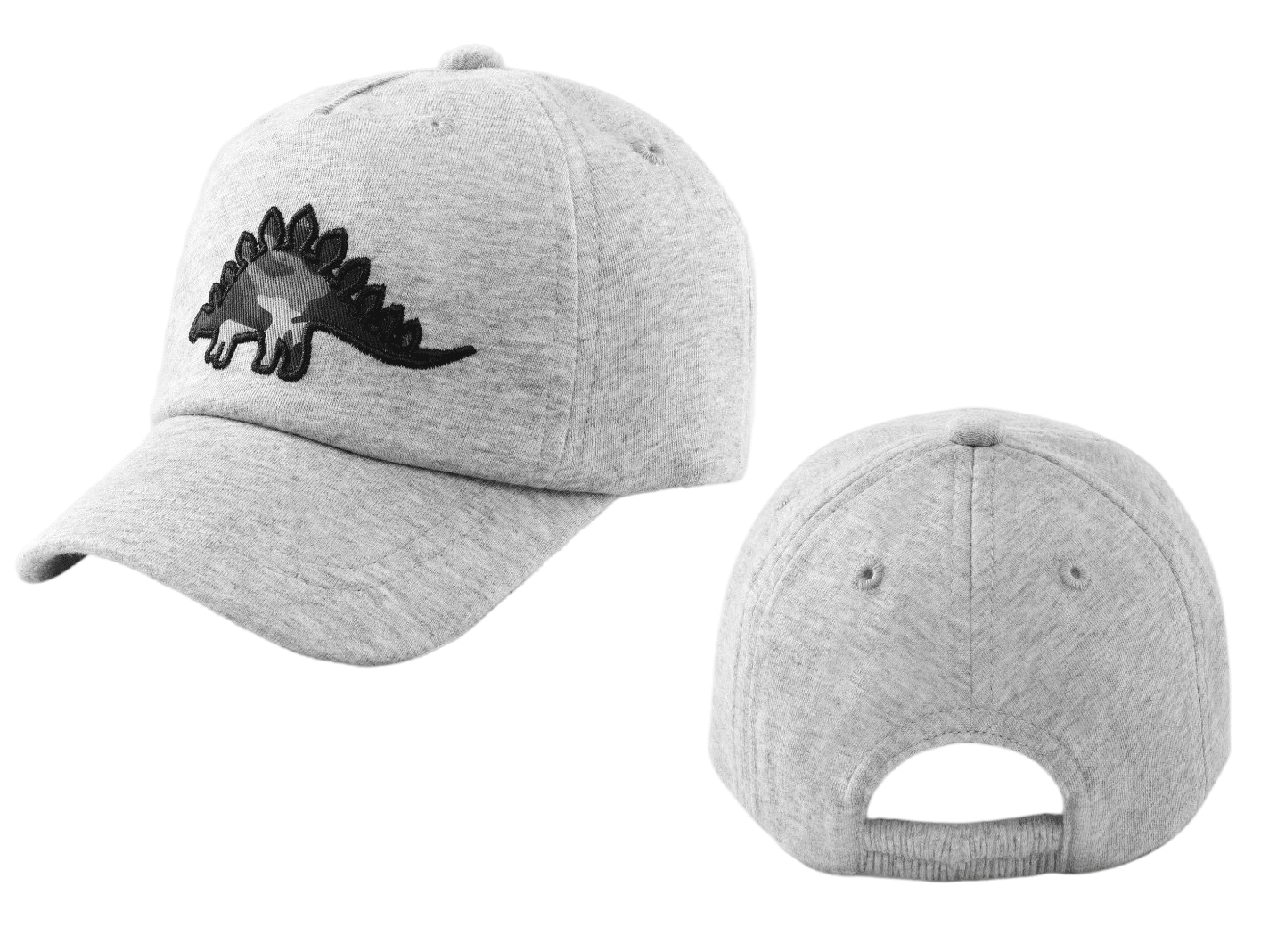 Soft Heather Gray Kids Baseball Cap with Stegosaurus Embroidery