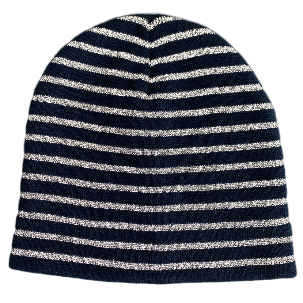 Stripe Knitted Hat Soft Stretchy Reflective Yarn Beanie Winter Hat