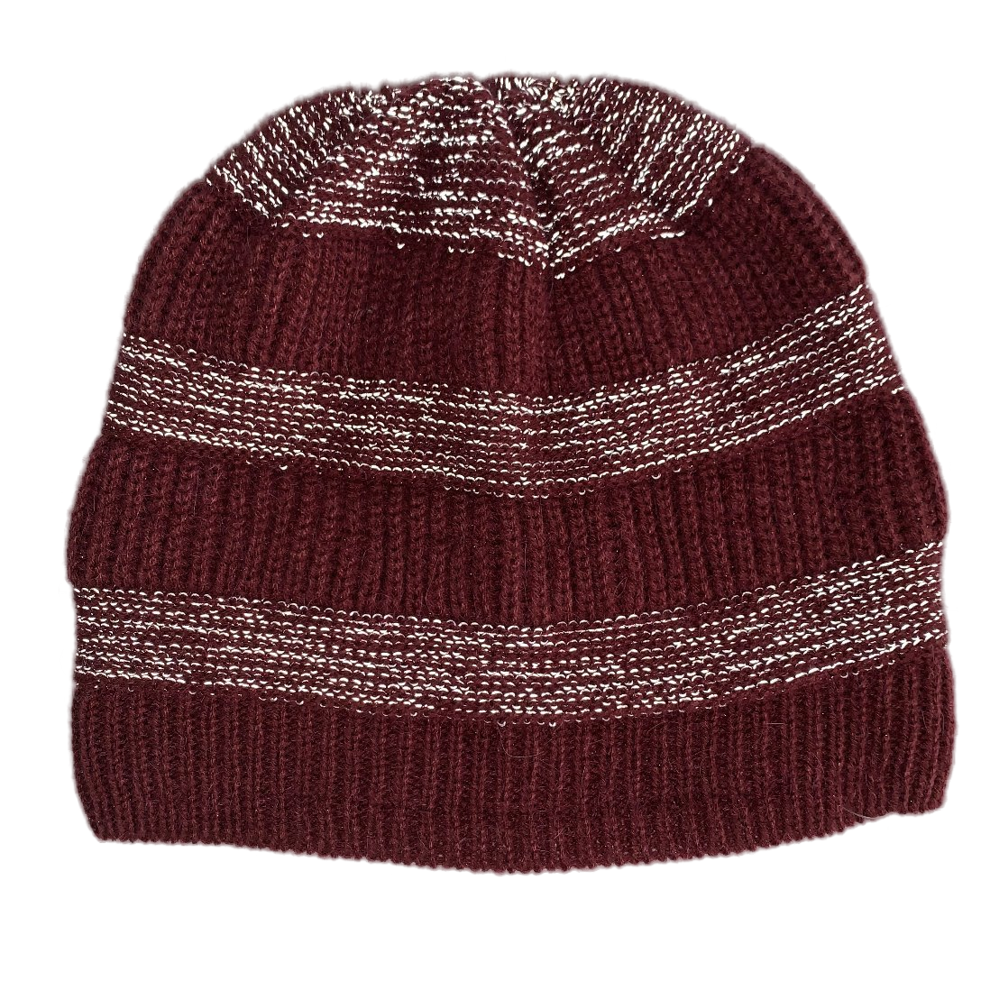 Unisex Burgundy Reflective Striped Knit Beanie