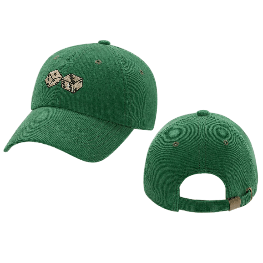 Green Corduroy Baseball Cap with Dice Embroidery