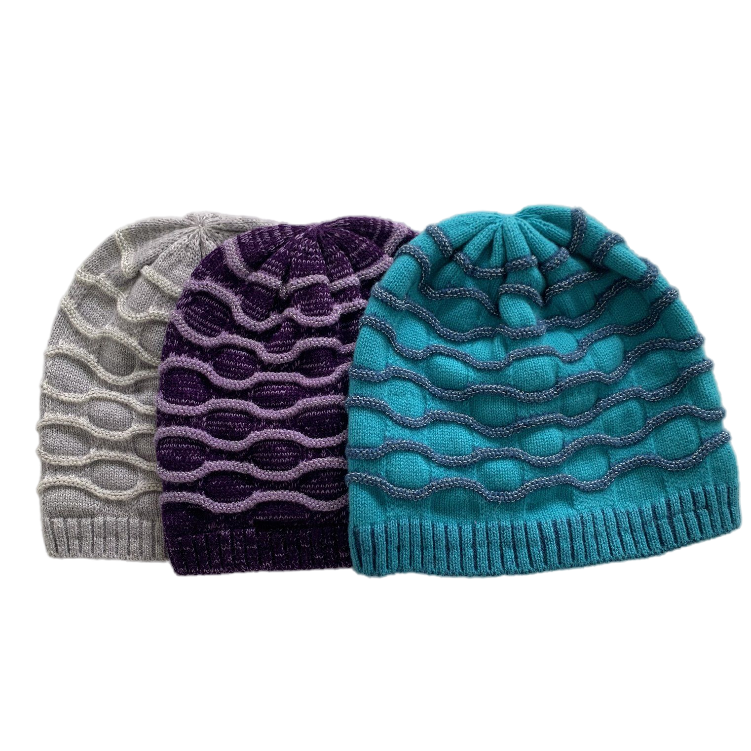Wavy Textured Knit Beanie Hat No Cuff Winter Skull Cap