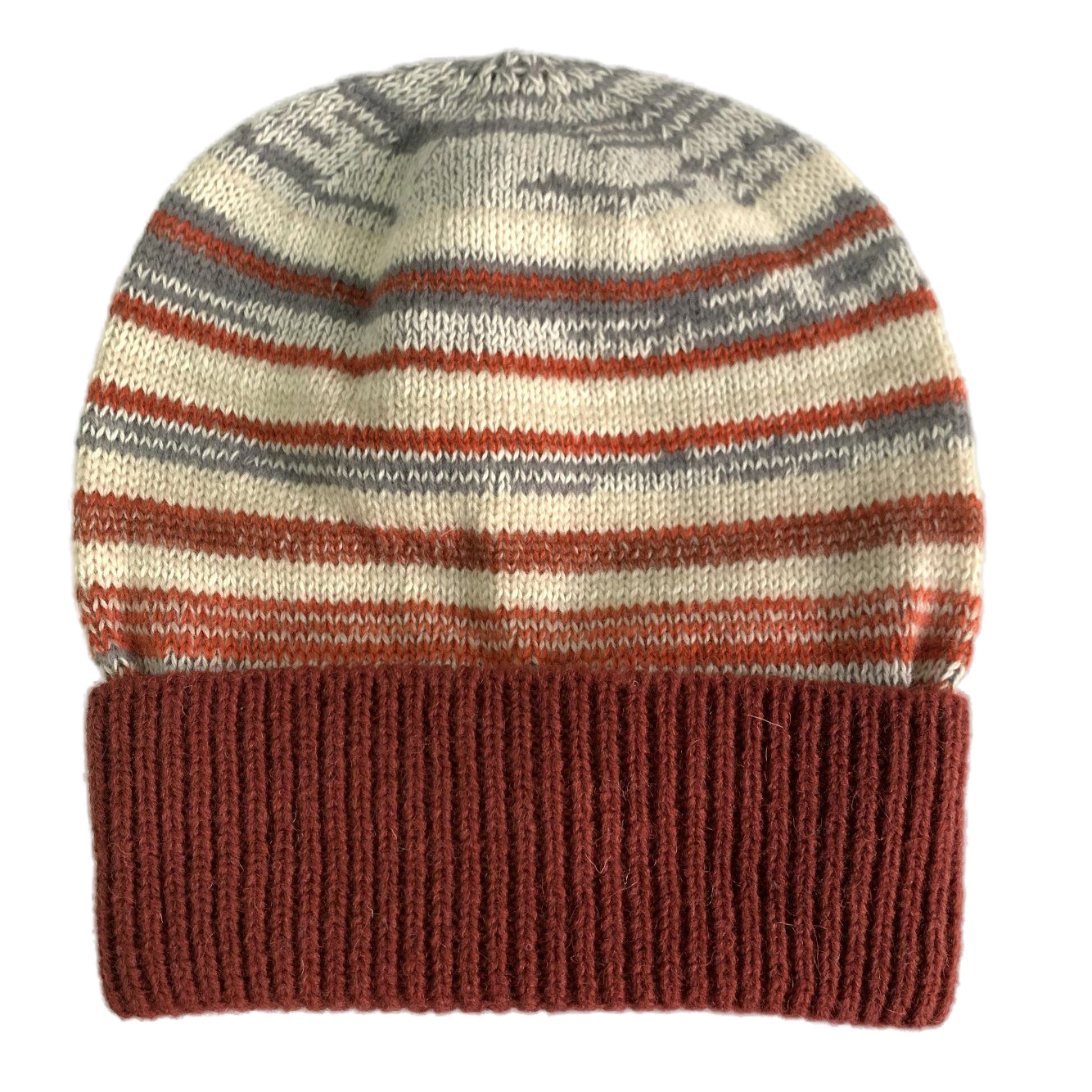 Rust & Cream Multi-Color Striped Knit Beanie