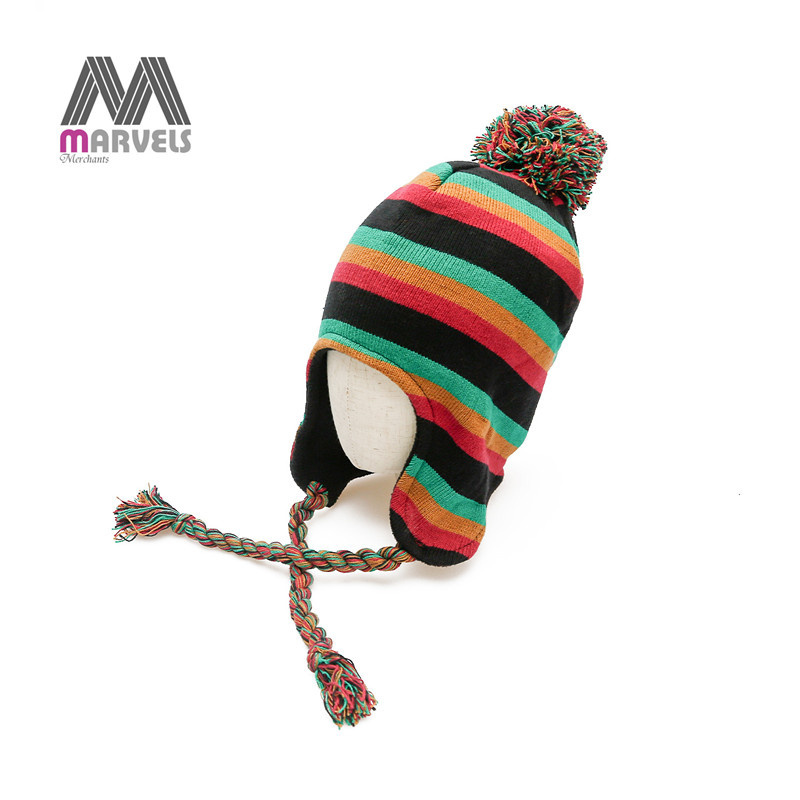 Red Fair Isle Snowflake Knit Earflap Beanie Christmas Winter Hat