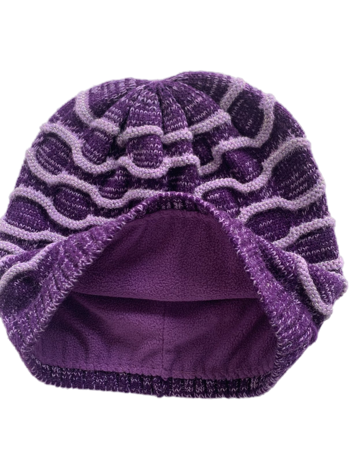 Wavy Textured Knit Beanie Hat No Cuff Winter Skull Cap