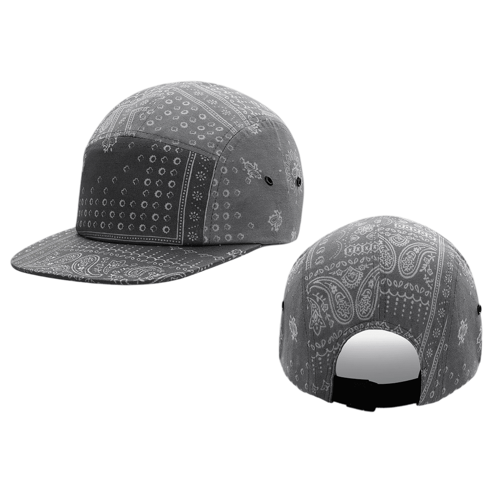 Paisley Bandana Print 5-Panel Cap Gray Adjustable Strapback Camp Hat