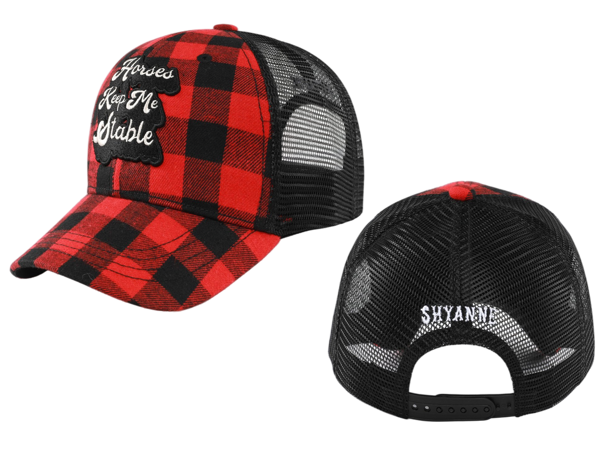 Red Black Plaid Embroidered Mesh Baseball Cap for Women