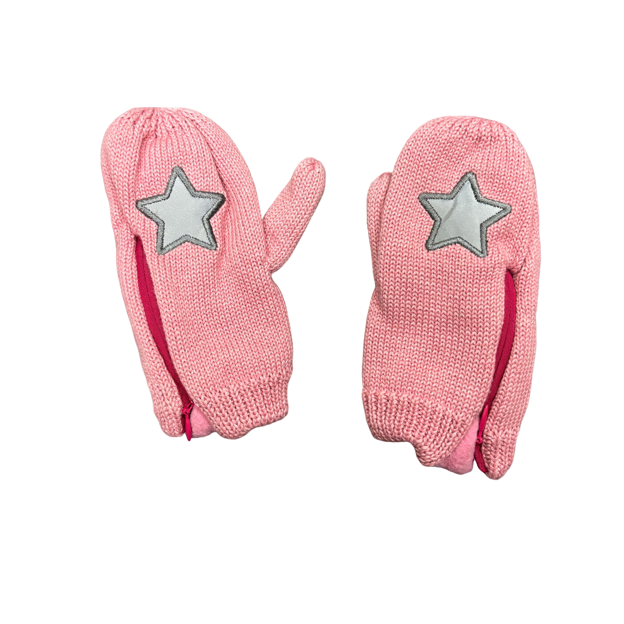 Kids Pink Knit Mittens with Reflective Star
