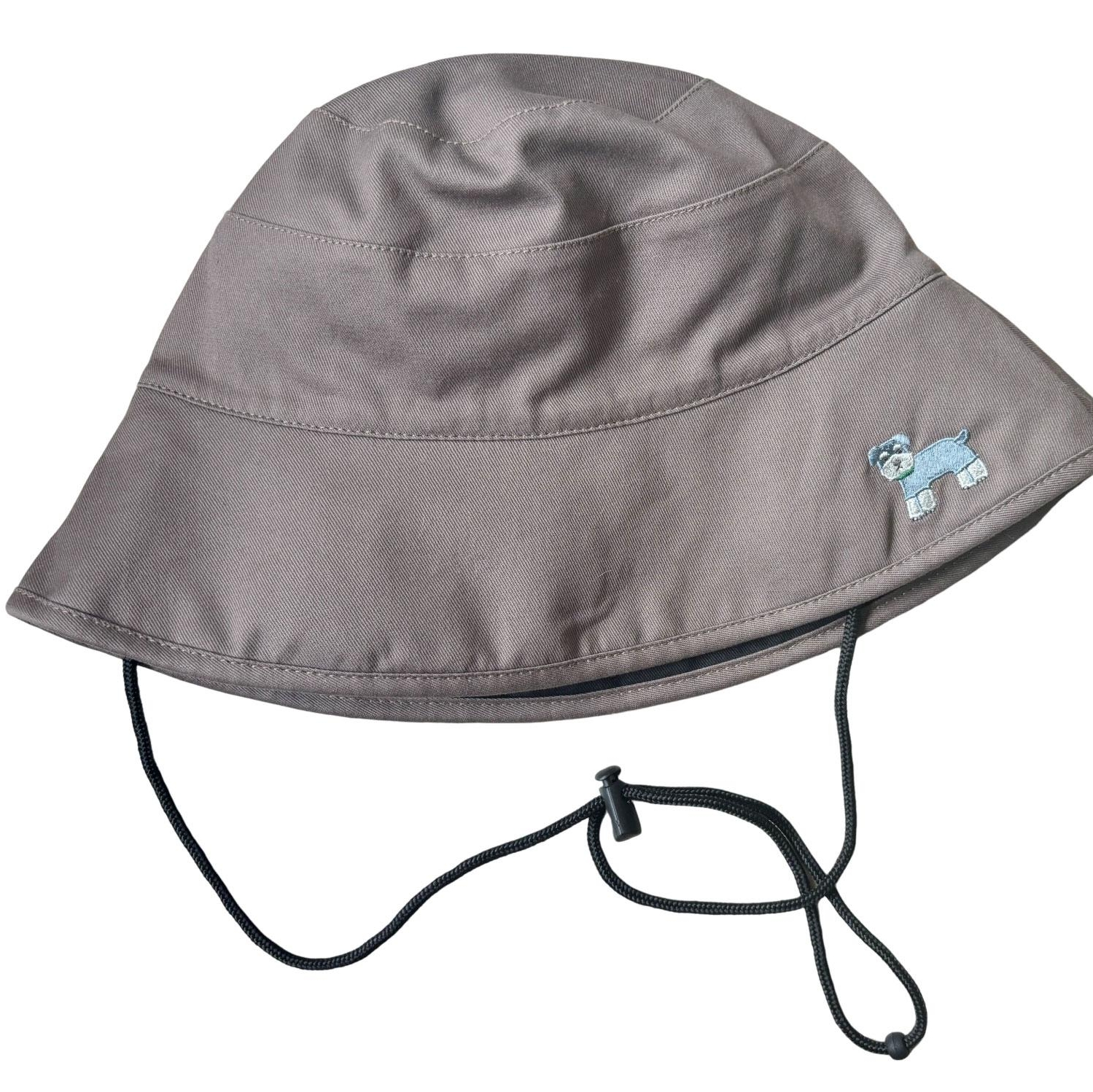 Brown Bucket Hat with Dog Embroidery Adjustable Chin Strap Sun Hat