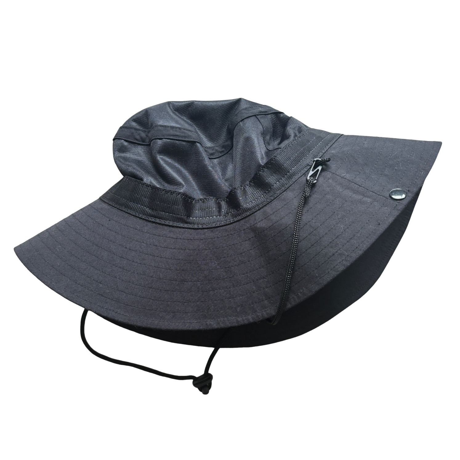 Black Wide Brim Sun Hat with Chin Strap