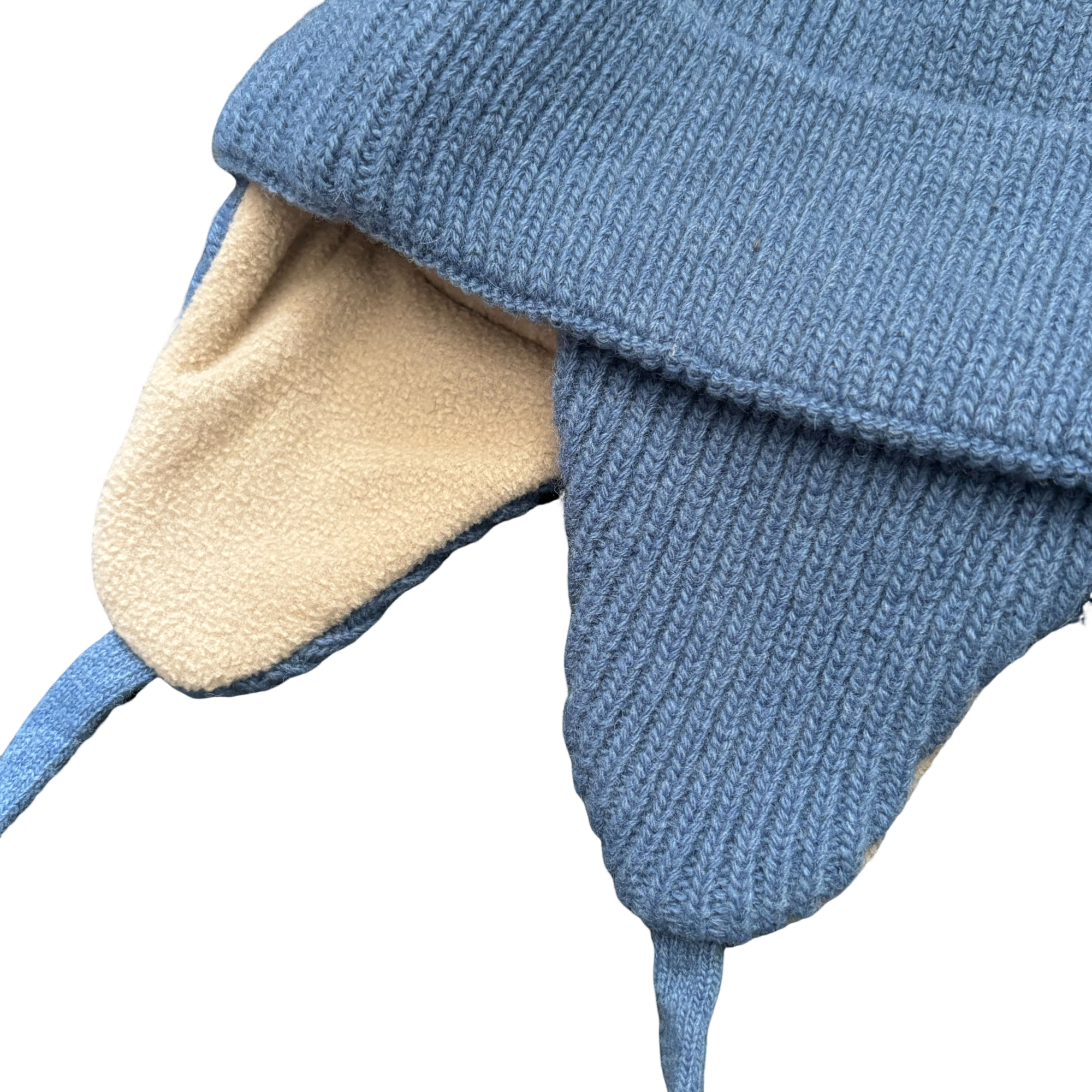 Kids Light Blue Ribbed Knit Earflap Beanie Fleece Lined Winter Hat