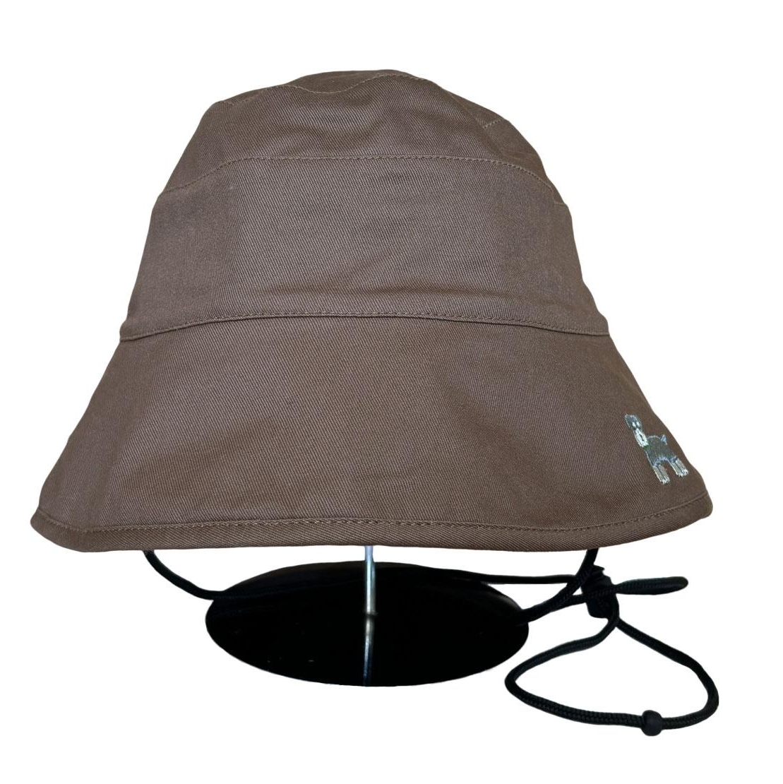 Brown Bucket Hat with Dog Embroidery Adjustable Chin Strap Sun Hat