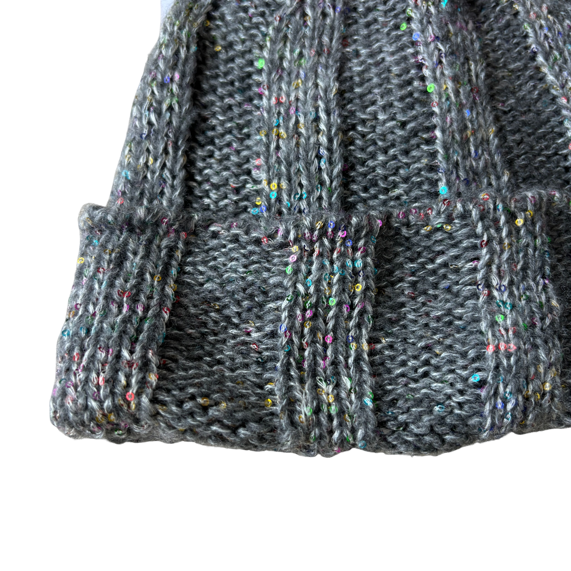 Thick Knit Winter Sparkle Beanie Hat with Pink Pom Pom