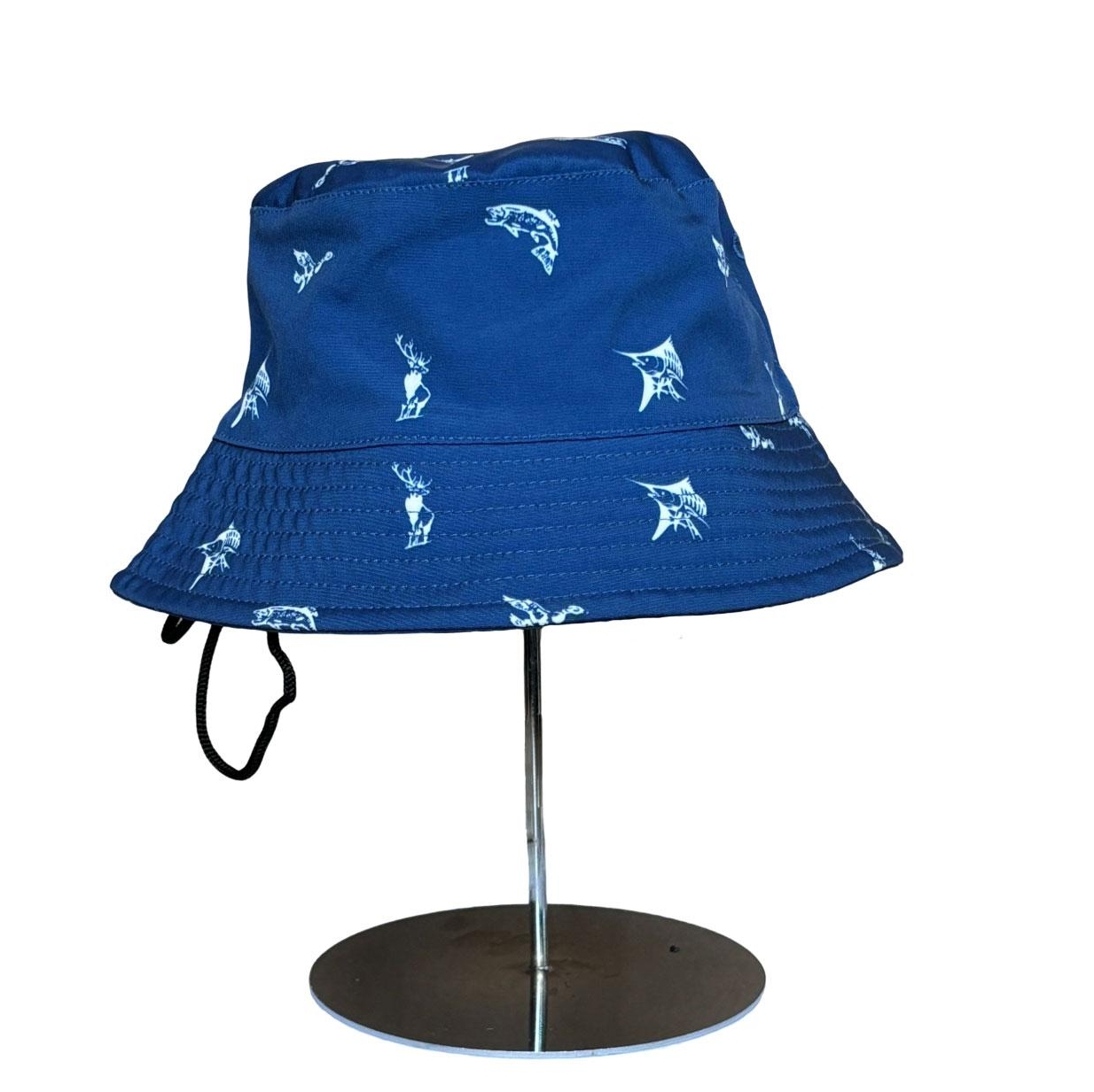 Blue Fishing Bucket Hat with Fish & Deer Print