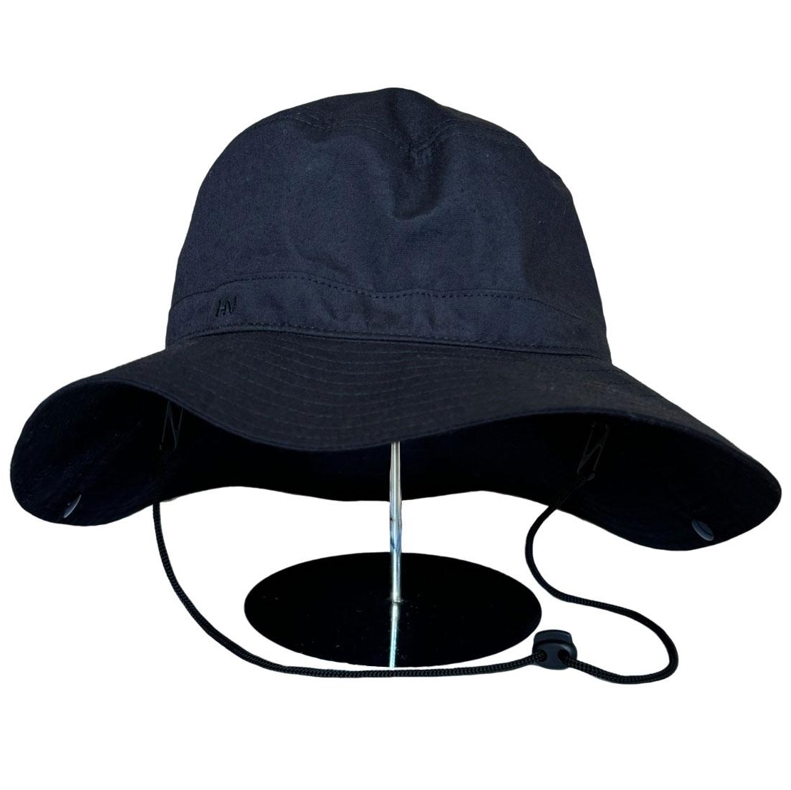 Black Wide Brim Sun Hat with Chin Strap