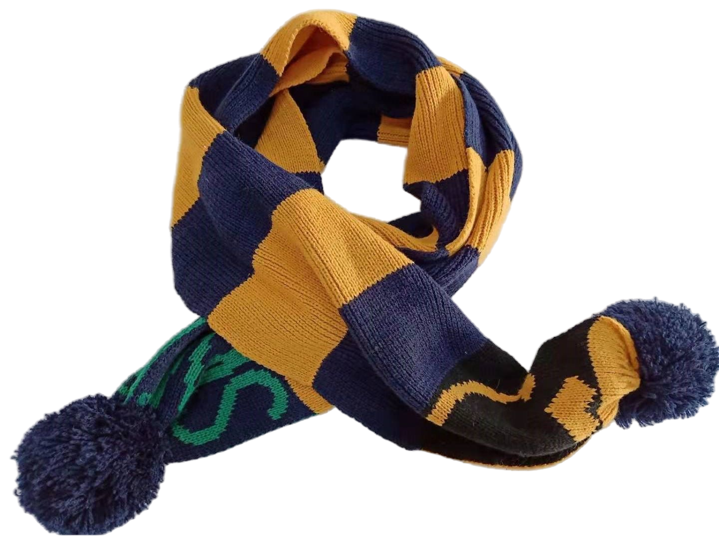 Striped Knit Scarf with Pom Poms