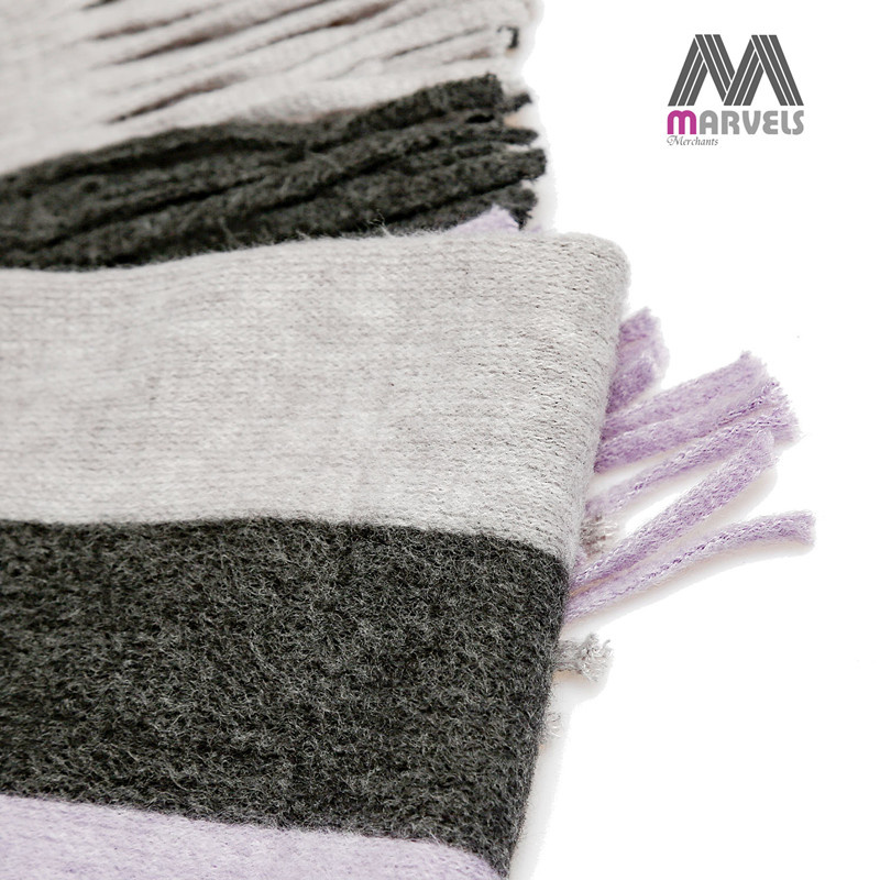 Acrylic Color Block Knit Scarf with Tassels