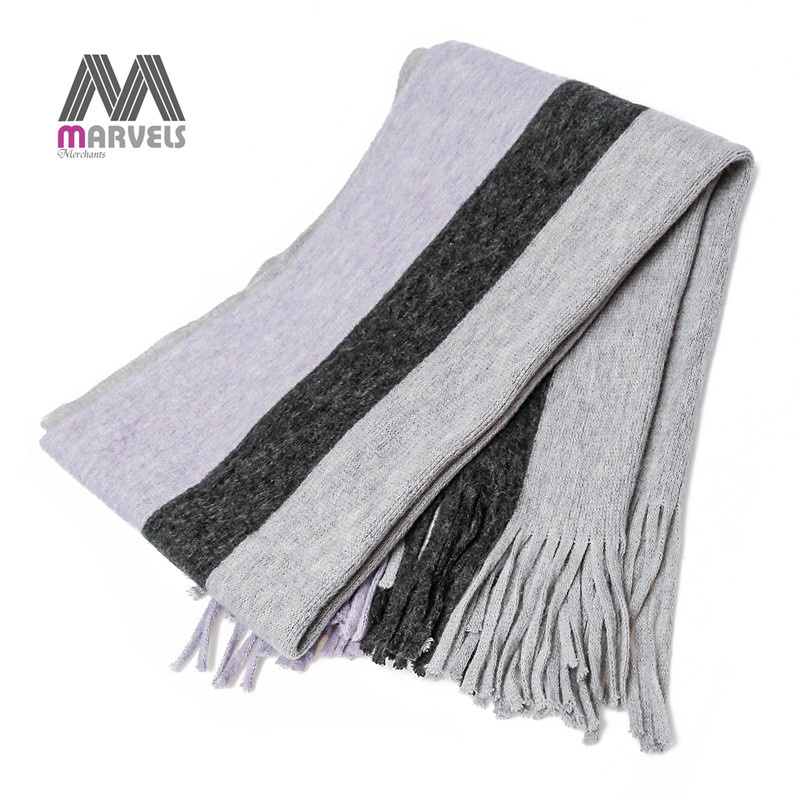 Acrylic Color Block Knit Scarf with Tassels