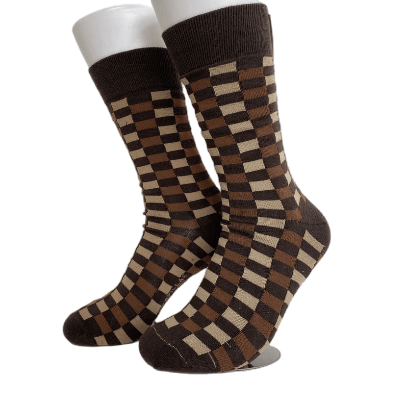 Brown Checkered Crew Socks for Men