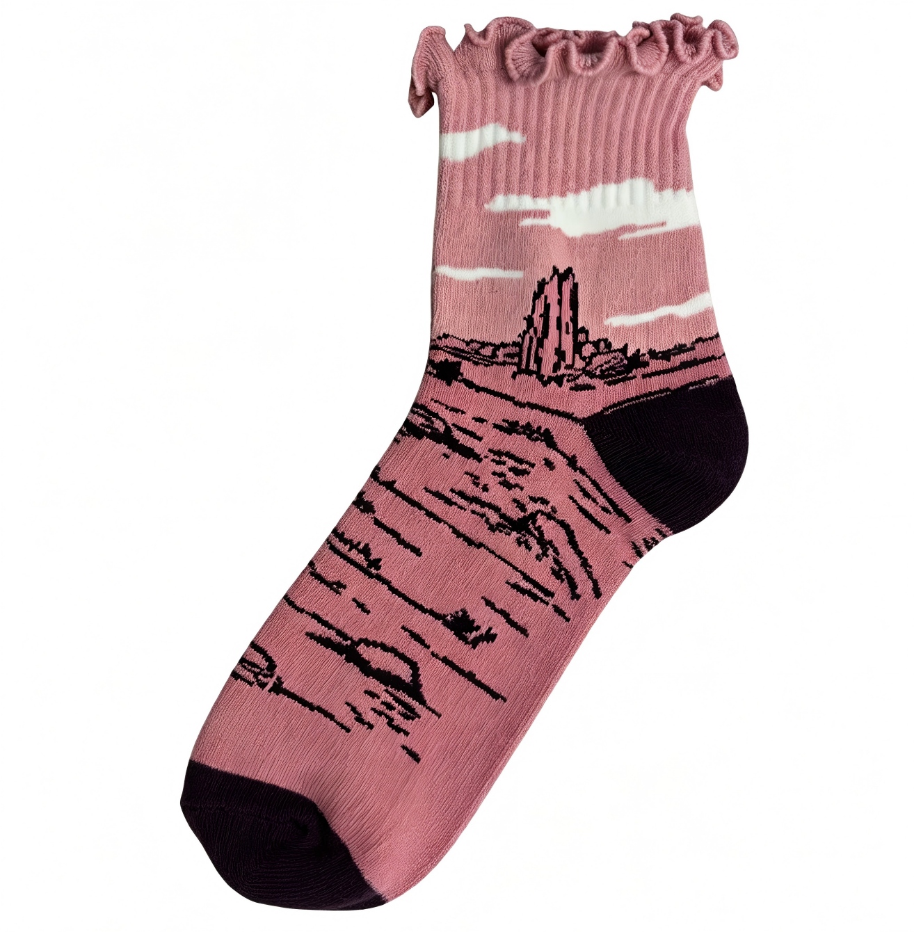 Pink Ankle Socks with Ruffled Cuff