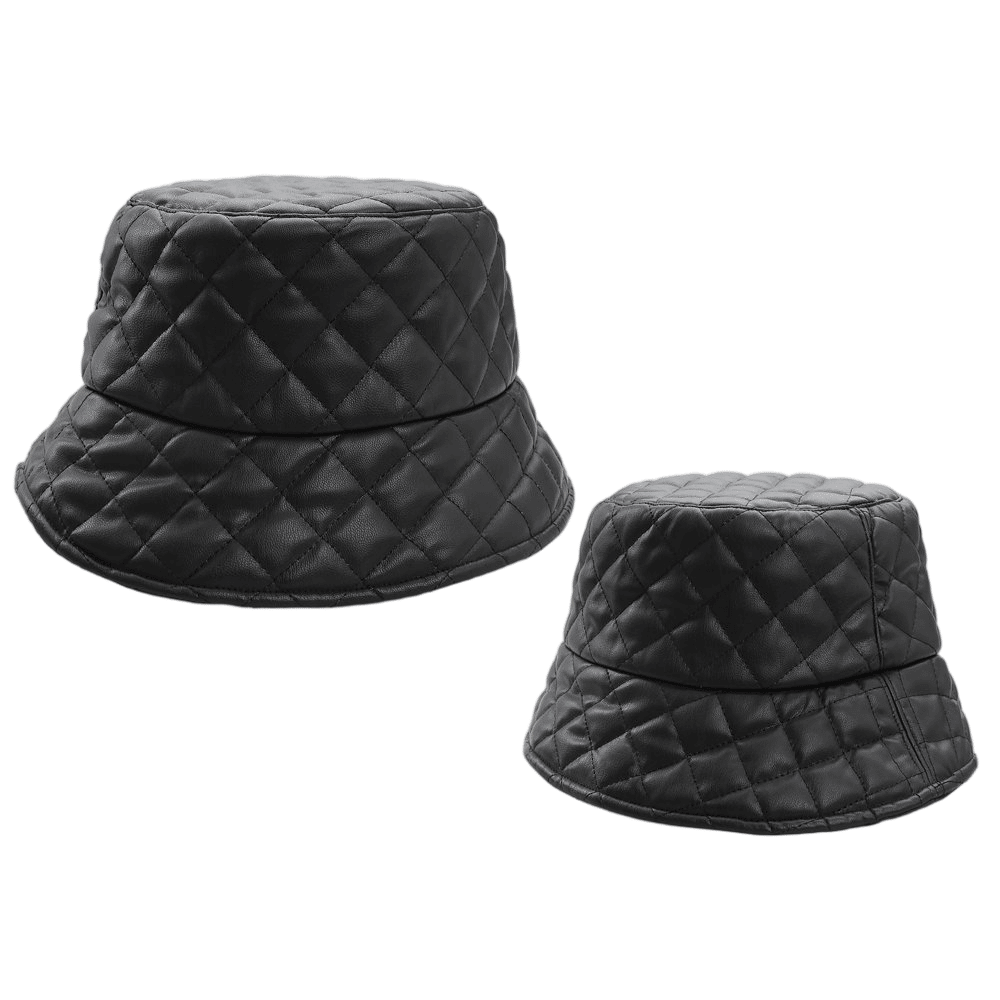 Black Quilted Faux Leather Bucket Hat